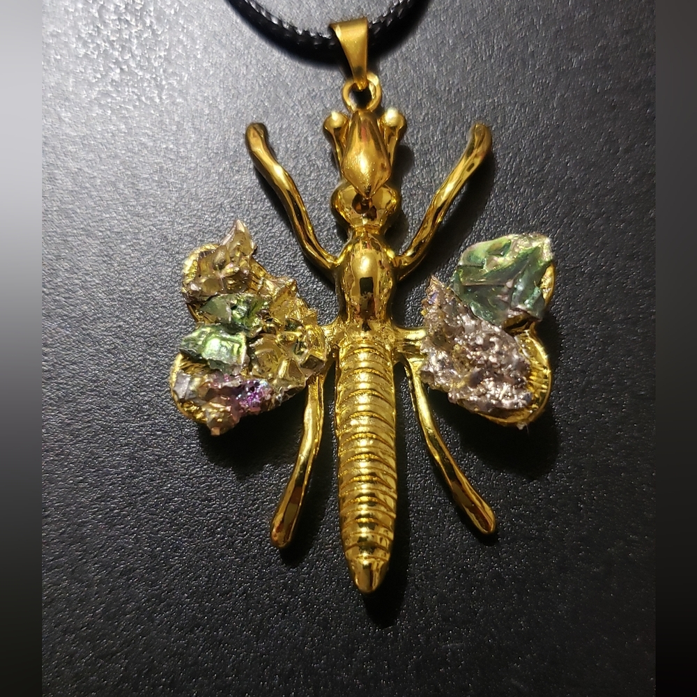 Bismuth Dragonfly Pendant Necklace - Picture 5 of 11